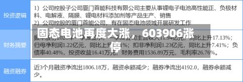 固态电池再度大涨	，603906涨停-第2张图片