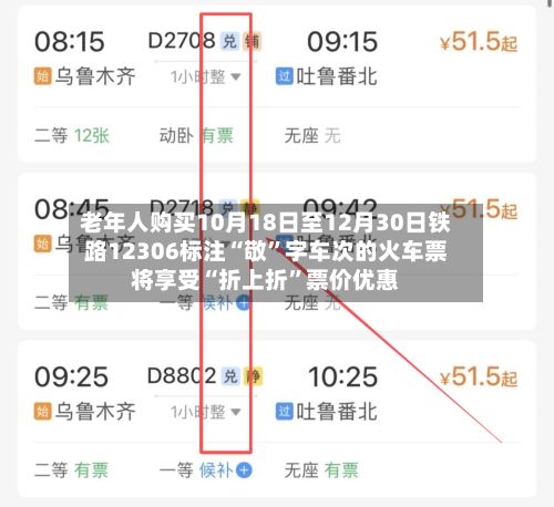 老年人购买10月18日至12月30日铁路12306标注“敬”字车次的火车票将享受“折上折”票价优惠-第2张图片