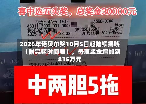 2026年诺贝尔奖10月5日起陆续揭晓（附完整时间表），每项奖金增加到815万元