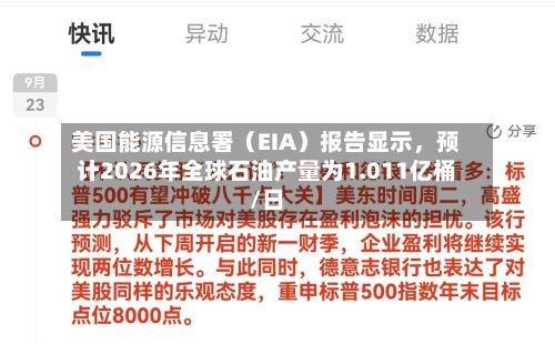 美国能源信息署（EIA）报告显示，预计2026年全球石油产量为1.011亿桶/日-第2张图片