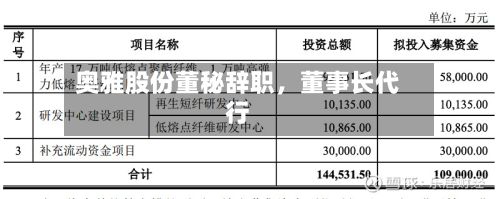 奥雅股份董秘辞职，董事长代行