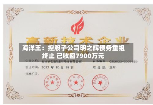 海洋王：控股子公司明之辉债务重组终止 已收回7900万元-第2张图片