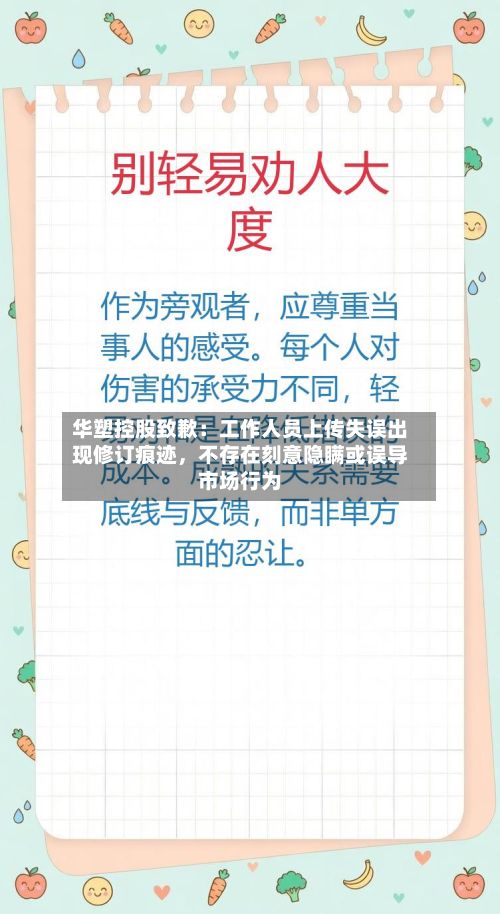 华塑控股致歉：工作人员上传失误出现修订痕迹，不存在刻意隐瞒或误导市场行为