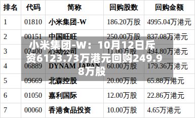 小米集团-W：10月12日斥资6123.73万港元回购249.98万股-第2张图片
