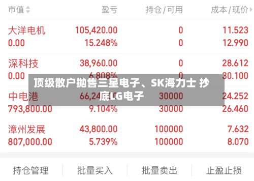 顶级散户抛售三星电子	、SK海力士 抄底LG电子-第2张图片