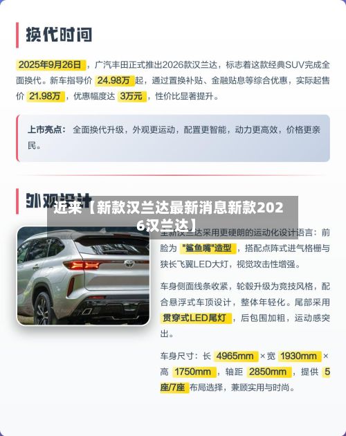 近来【新款汉兰达最新消息新款2026汉兰达】-第2张图片