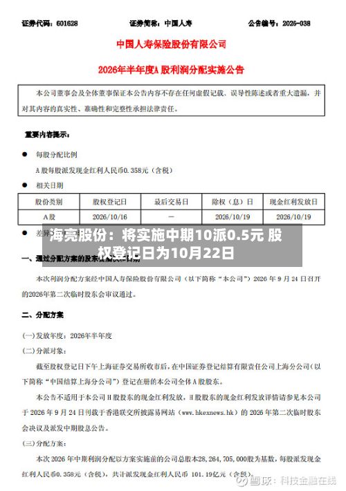 海亮股份：将实施中期10派0.5元 股权登记日为10月22日-第2张图片