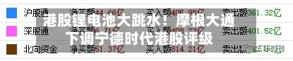 港股锂电池大跳水！摩根大通下调宁德时代港股评级