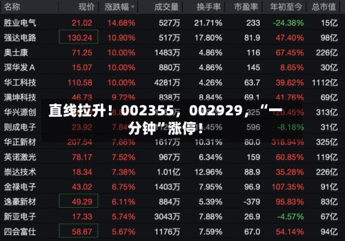 直线拉升！002355	，002929，“一分钟	”涨停！-第2张图片