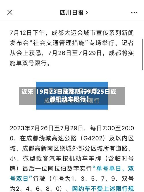 近来【9月23日成都限行9月25日成都机动车限行】