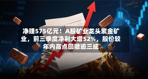 净赚575亿元！A股矿业龙头紫金矿业，前三季度净利大增52%，股价较年内高点回撤逾三成